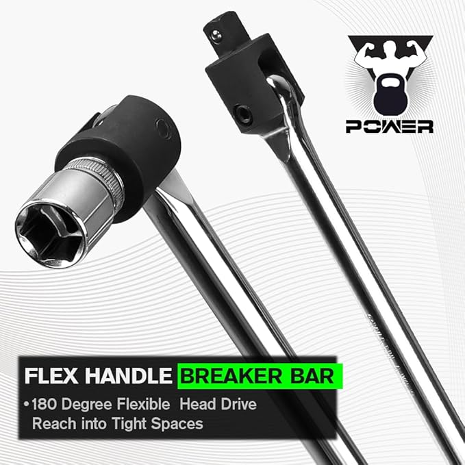 SWANLAKE 1/2 Breaker Bar, 17.5" Length with 180° Rotatable Head, 1/2 inch Drive,CR-V Steel