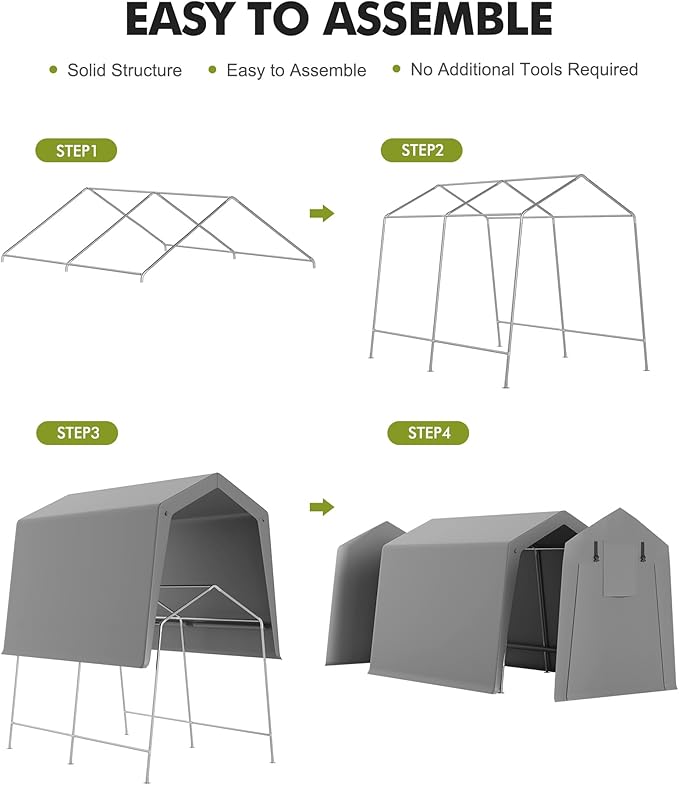 GarveeLife 7 x 10 ft Carport Storage Shed, Portable Garage with Roll-up Zipper Door, Heavy Duty Waterproof Tarp, Storage for Motorcycle, Bike, Firewood, Garden Tools