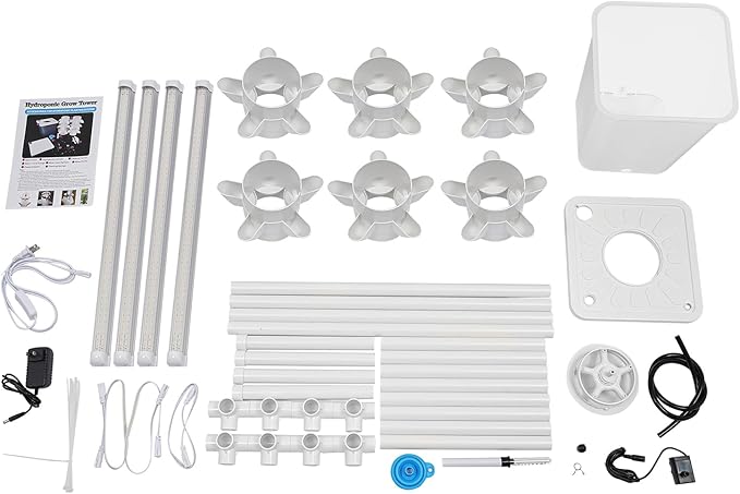 Hydroponic Growing System, 30-Plant Vertical Gardening System with 4 LED Grow Lights, 6-Layer Tower, Hydroponic System for Herbs, Fruits and Vegetable (No Seedlings Included) (White)