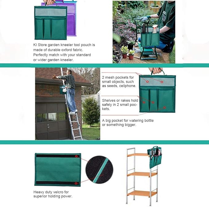 Gonetre Garden Tool Organizer Bag for Garden Kneeler, 600D Oxford Cloth Tool Bag Pouch Bag Multiple Storage Pockets Organizer for Outdoor Gardening Kneeling Stool 11.81 * 7.48 * 0.19 in