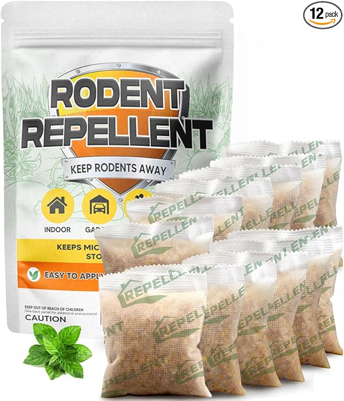 Rodent Repellent, Mouse Repellent Pouches, Mice Repellent Indoor, Mouse Deterrent Outdoor, Rat Repellent, Extra-Strength Rodent-Repelling Pouch, Peppermint to Keep Mice Away from Garage-12P