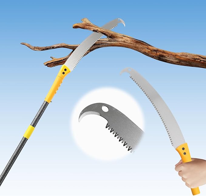 Pole Saw Manual 13.2 FT Adjustable - 2-in-1 Tree Trimming Tool with Steel Blade | Lightweight Pruning Saw for Forestry, Yard, Garden, Patio, Reach High Branches with Ease