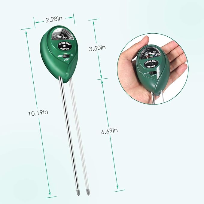 Soil PH Meter, 3-in-1 Plant Moisture/PH/Sunlight Tester Gardening Tool Testing Kits for Garden Care, Water Meter Garden, Lawn, Farm, Indoor&Outdoor Plants,No Batteries Required, Green