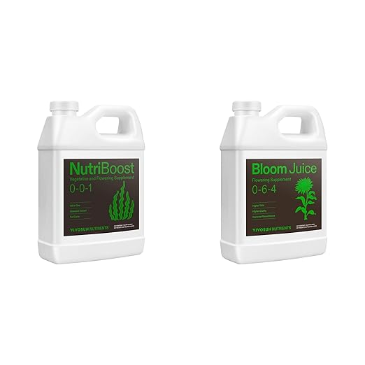 VIVOSUN All-in-One Concentrated Plant Additive NutriBoost (0-0-1) All-Purpose Liquid Fertilizer and Bloom Juice (0-6-4), Flowering Supplement Liquid Fertilizer for Flowering Stage, Concentrated Plant