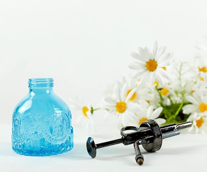 Hniuyun Glass Plant Mister Spray Bottle, 6.4 All Vintage Plant Spritzer Watering Can, Bronze Plastic Top Pump, Plant Mister Glass Watering Garden Tool (Blue)
