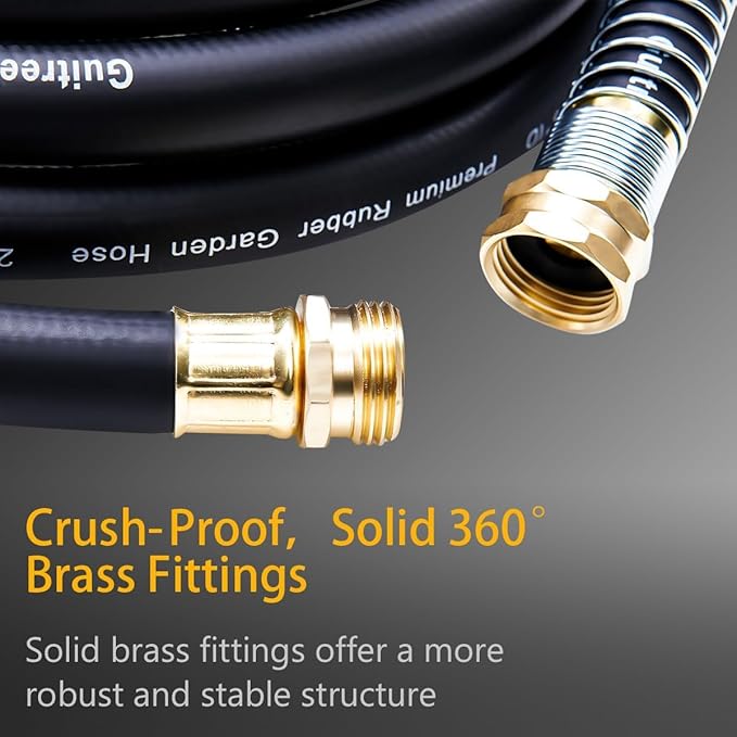 25FT ×1 inch Heavy Duty Rubber Garden Hose - 200psi Working, 1000psi Burst - Hot/Cold Water - Five-Layered Braiding for Durability - Versatile for Gardening, Agriculture, Construction(Black)