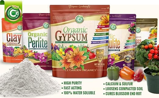 Organic Gypsum Powder 5LB - Made in USA - OMRI Listed - Calcium Sulfate Dihydrate - Garden Soil Amendment Fertilizer for Lawns, Plants, Mushroom Cultivation. Calcium & Sulfur. Cures Blossom End Rot