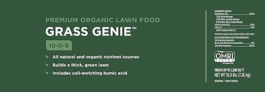 Grass Genie 10-0-6 100% Organic Spring Grass Fertilizer 16 lb Bag Covers 2,500 sq ft