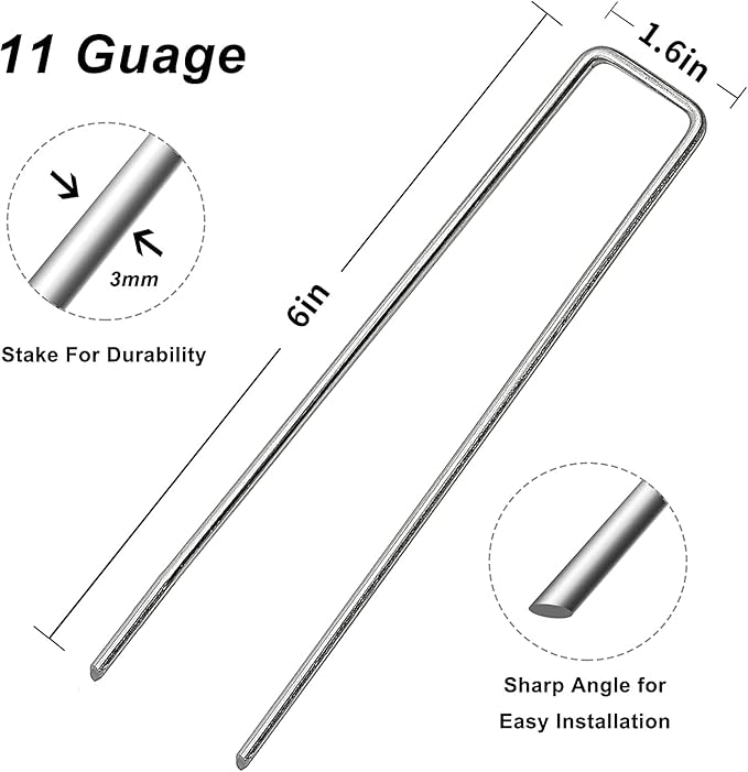 Landscape Staples 6 inch 50 Pack Galvanized Garden Stakes, 12 Gauge Heavy Duty Garden Pins for Fences, Lawns, Weed Barriers and Landscape Fabrics, Irrigation Hose,Yard Lawn, Landscape Fabric.