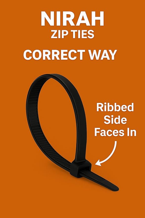 8 inch Zip Ties Black Heavy Duty, UV resistant, Self-locking, Multi-purpose Nylon Cable Ties, Wire Ties for Professionals, Office, Home, Garden, and Cable Management by Nirah