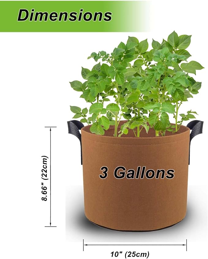 3 Gallon Breathable Fabric Grow Bags 5pcs Set Brown Reusable Planter Pots with Handles for Outdoor Gardening Vegetables Flowers Herbs Tomato Strawberry Raised Bed Plant Container Aeration