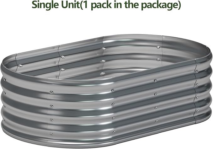 zizin 1 Pack Galvanized Raised Garden Bed Metal Oval Raised Garden Beds Outdoor Planter Box for Vegetables (4x2x1.3FT, Silver)