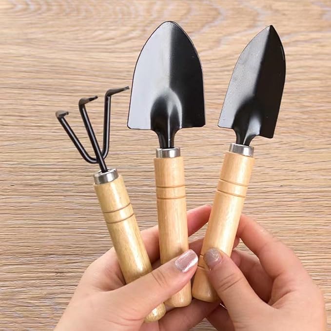 Garden Tools Set, 3 Pack Heavy Duty Gardening Tools Set Include Garden Shovel, Transplant Trowel and Hand Rake with Ergonomic Handle, Aluminum Alloy Lawn for Planting
