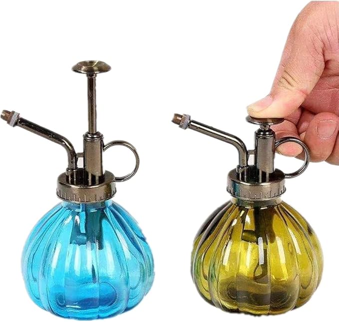 Glass Plant Mister Watering Can Spray Bottles with Top Pump, 6.4" Tall Vintage Fine Mist Succulent Plant Spritzer, Small Decorative Watering Can Gift for Indoor Outdoor Garden House Plant (Purple)