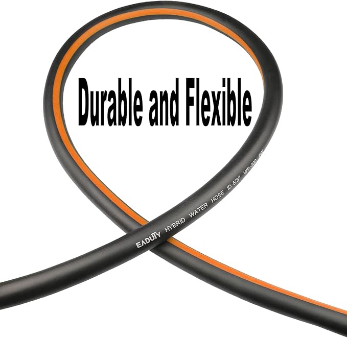 Hybrid Lead In Garden Hose 5/8 IN. x 10 FT, Heavy Duty, Lightweight, Flexible with Rotatable Grip Handle and Solid Brass Fittings, Gray+Orange