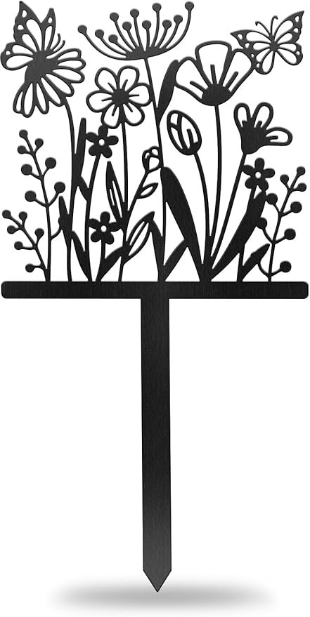 CUTHOLLOW Metal Plant Marker Stake Wildflowers and Butterflies for Outdoor Indoor, Waterproof 11.8 inch Cute Garden Plant Labels Sign Tag for Herb, Farmhouse Greenhouse Decor - Funny Gardening Gifts