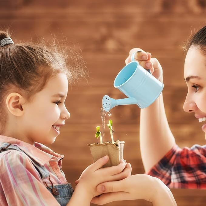 NUOBESTY 5Pcs Mini Kids Watering Can Set, Metal Cans Toddlers Small Long Spout Watering Can for Garden Play, Indoor Balcony Plants, Patio Flowers, Little Hands (Random Colors)