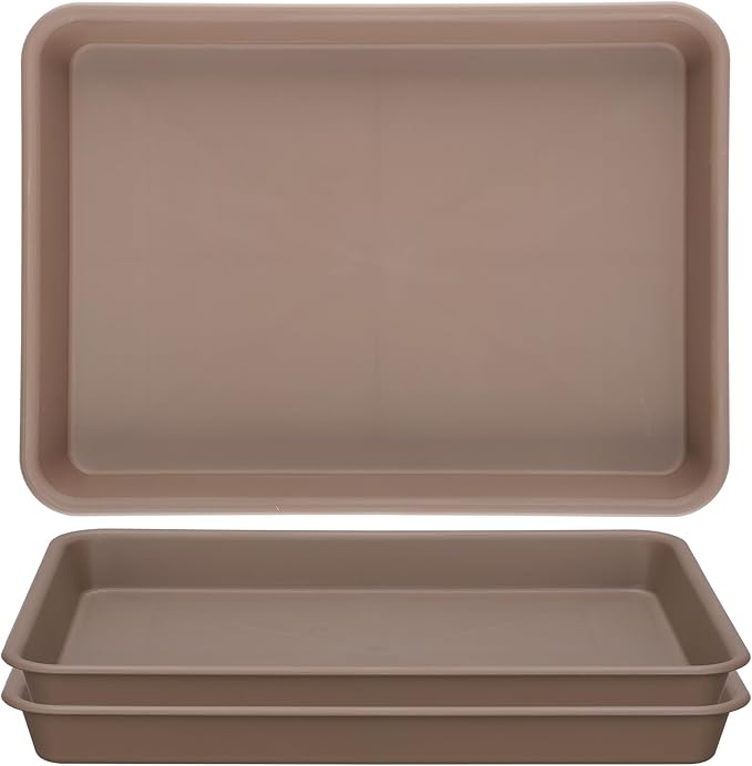 GREANER Brown Plant Saucers for Indoors, 11 Inch Heavy Duty Seedling Starter Trays No Holes, Pebble Tray for Plant Humidity(Set of 3)