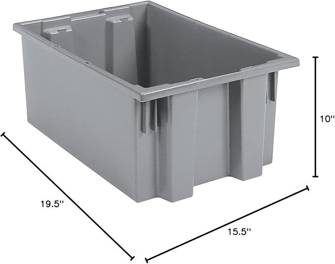 Akro-Mils 35190 Nest and Stack Plastic Storage Container and Distribution Tote, (19-1/2-Inch L x 15-1/2-Inch W x 10-Inch H), Gray, (6-Pack)