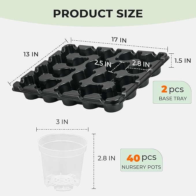 homenote Nursery pots (2 Pack Seed Starter Tray+Nursery Pots, 3 Inch)