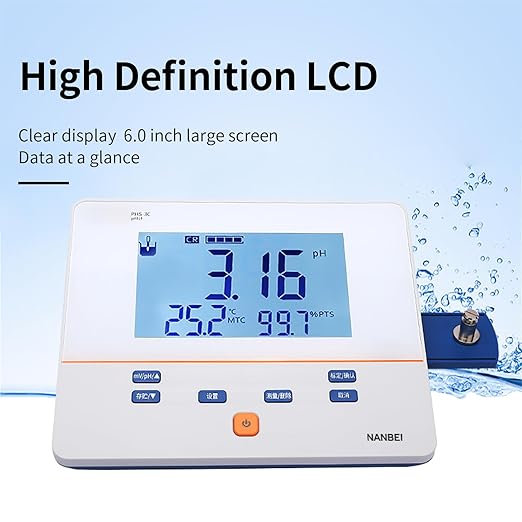 Lab Benchtop pH Meter, 1-3Points Auto Calibration,0.01 pH Accuracy,200 Sets of Data Storage,Professional pH/Temp/ORP Test,6.0 inch High Definition Screen, PH200E