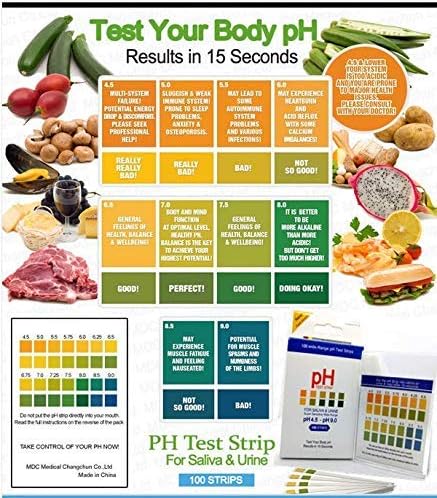 pH Test Strips 100ct -Saliva and Urinalysis Reagent Test Strips for Monitor Body Acidity and Alkalinity .Track and Balance Your Body pH & A Healthy Diet. pH Scale 4.5-9.0