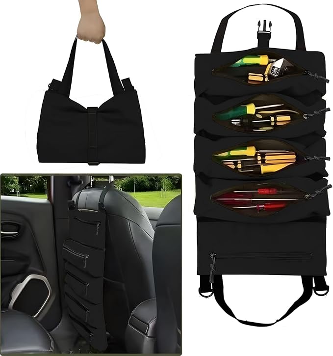 Roll-Up Tool Storage Bag, Nylon Gardening Organizer with 5 Pockets, 11x18 Inch, Portable Hanging Design for Outdoor Maintenance, School, Work (54hei)