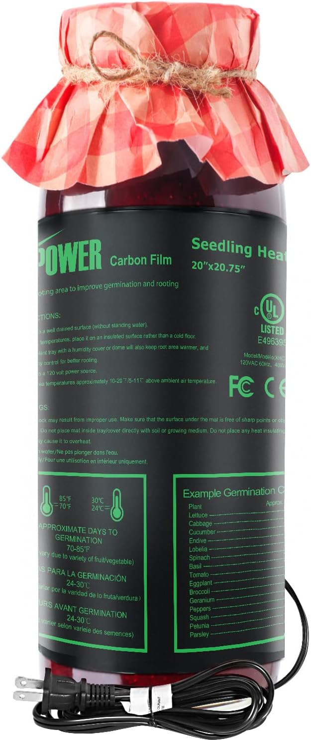 iPower 20" x 20.75" Seeding Heat Mat with Thermostat Temperature Adjustable Knob Durable Warm Hydroponic Plant Germination Starting Pad, Black