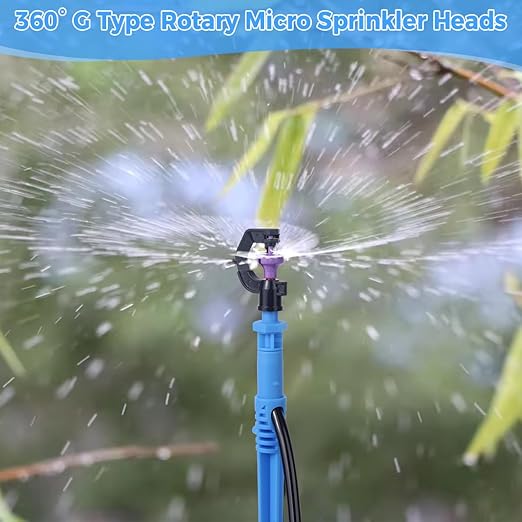 Drip Irrigation System Kit - Automatic Garden Watering System with G Type 360° Rotating Micro Sprinkler Heads & 33FT 8/11mm & 16FT 4/6mm Irrigation Tubing for Garden, Lawn, Greenhouse, Yard, Plant