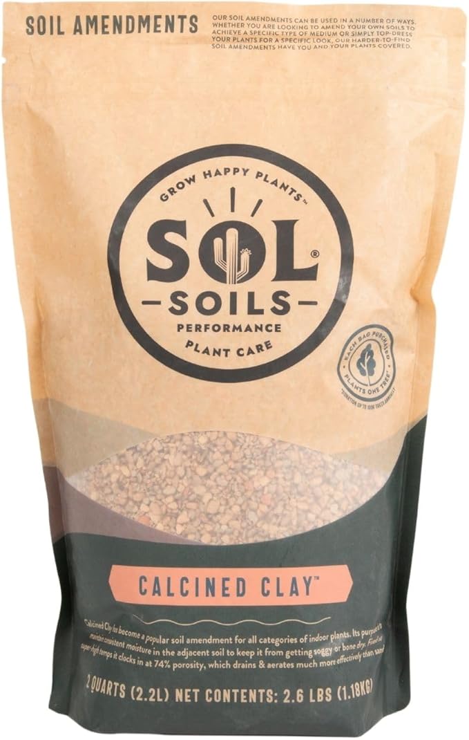 Sol Soils Calcined Clay – 100% Peat-Free Soil Amendments with Superior Drainage, Aeration, & Root Health for Indoor Plants, Succulents, Bonsai & More - 2 Quarts