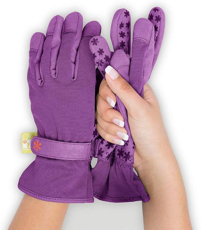 Dig It Handwear - Women's Nail and Fingertip Protector Gardening Gloves - XL - Purple