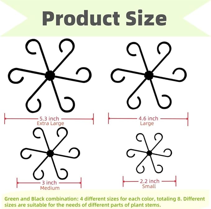 8 PCS Plant Stem Support, Plant Stakes for Indoor Plants Plant Clips for Climbing Plants, Plastic Monstera Plant Support Accessories for Potted Indoor Plant in Various Growth Stage(4 Sizes, 2 Colors)