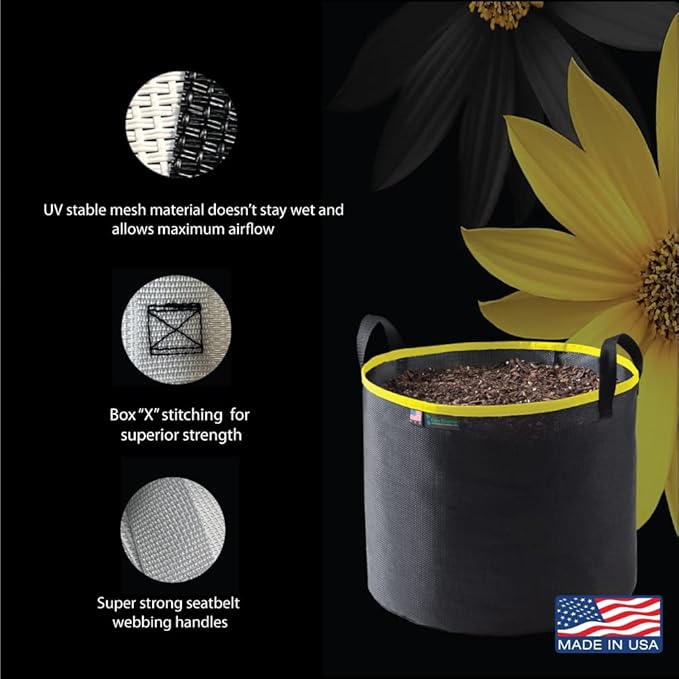 Grow Bag 15 Gallon, Planting Pots - Colorful Plant Grow Bags Pots Gardening Vegetable - Air Pruning Mesh Fabric Plant Container - (Black/Yellow)