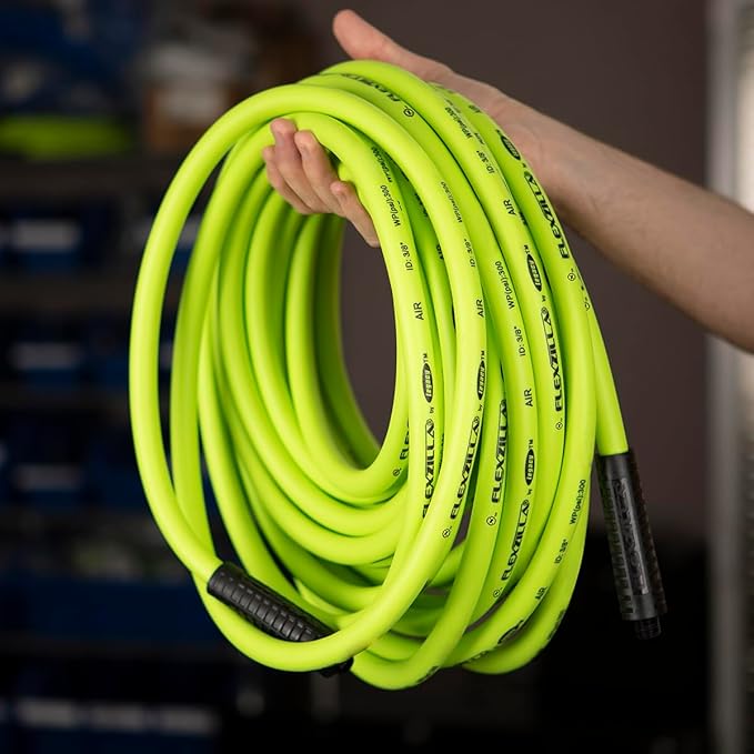 Flexzilla Air Hose, 1/4 in. x 25 ft., 1/4 in. MNPT Fittings, Heavy Duty, Lightweight, Hybrid, ZillaGreen - HFZ1425YW2