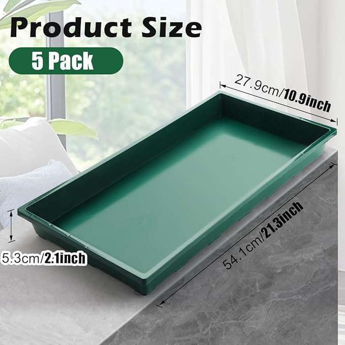 1020 Nursery Pots Trays 5 Pack, Plastic Flat Seed Starter Trays, Durable Seedling Potting Tray for Carrying and Holding Planting Pot (Green)