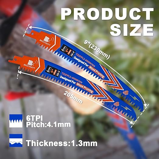 Japanese Teeth Reciprocating Saw Blades 9" 3PCS - Curved Edge Wood Pruning Saw Blades 6TPI for Tree Trimming,Wood Cutting,Cr-V Sabre Saw Pruning Blade