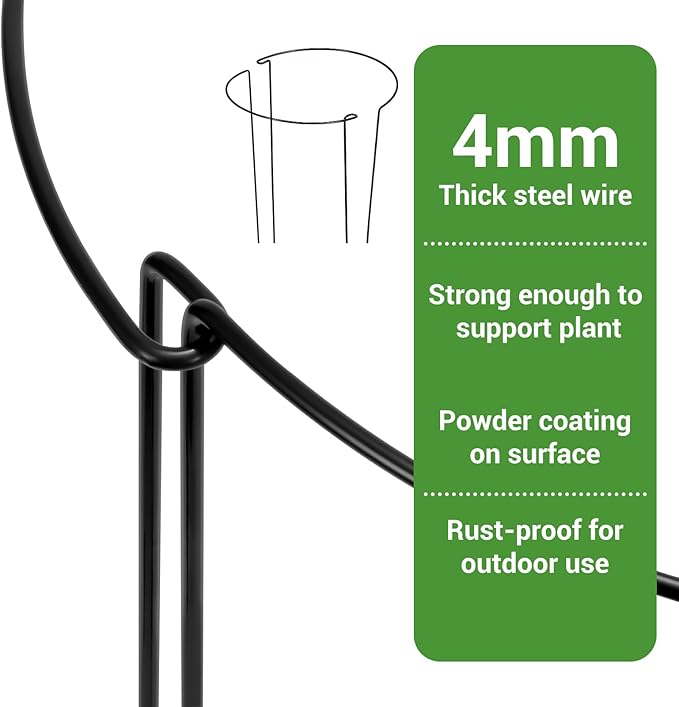 Kikhope Plant Support Stakes, 8 Pack Metal Garden Stakes Plant Cage, Half Round Peony Support Cage, Border Support, Plant Support Rings for Outdoor Indoor Plants, Vegetable, Flowers (9.8" W x 15.7" H)