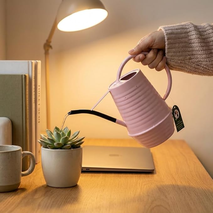 Small Watering Can, Matte Pink (Almost Mauve), 34oz., Metal Watering Can with Long Spout, Nice Indoor Water Can, Plant Water Can for Indoor Plants