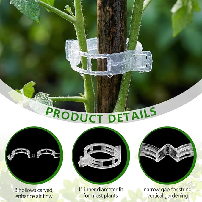 Plant Support Clips, Reusable Plastic Plant Clips for Securing Plants, Garden Clips for Climbing Plants, Plant Fixing Clips for Tomato, Grape and Vine Vegetables (100, Green)