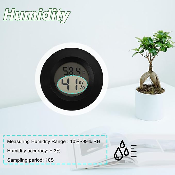 Mini Hygrometer Thermometer Digital Humidity Meter Indoor/Outdoor Humidity Monitor Reptile Thermometer for Greenhouse Garden Cellar Fahrenheit(℉)/ Celsius(℃) 2 Pack