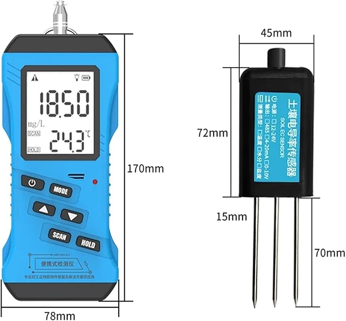 Soil Tester for Nitrogen, Phosphorus, Potassium, pH, Moisture, Nutrient Conductivity, EC Meter for Gardening and Agriculture