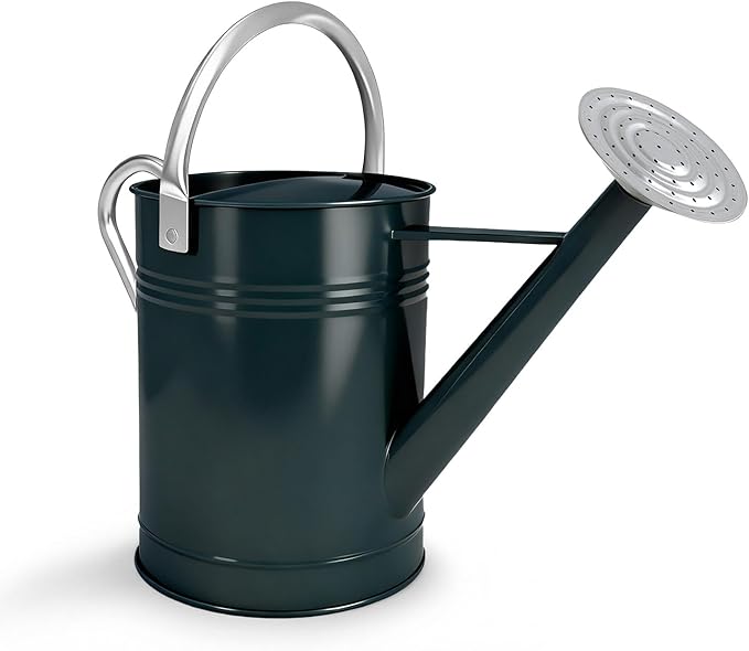 Metal Watering Can for Outdoor Plants, 1.7 Gallon Dark Green Garden Watering Can for Flower, Houseplants, Galvanized Finish