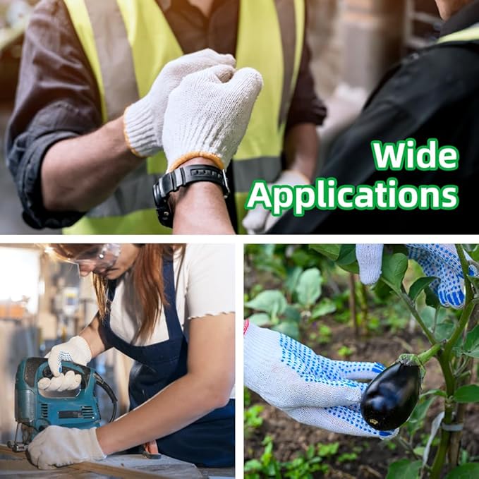 240 Pairs Cotton Work Gloves with Anti-slip Dots for Men Women, Breathable Cotton Knit Grip Gloves for Gardening Warehouse Construction Mechanic Industrial, One Size Bulk