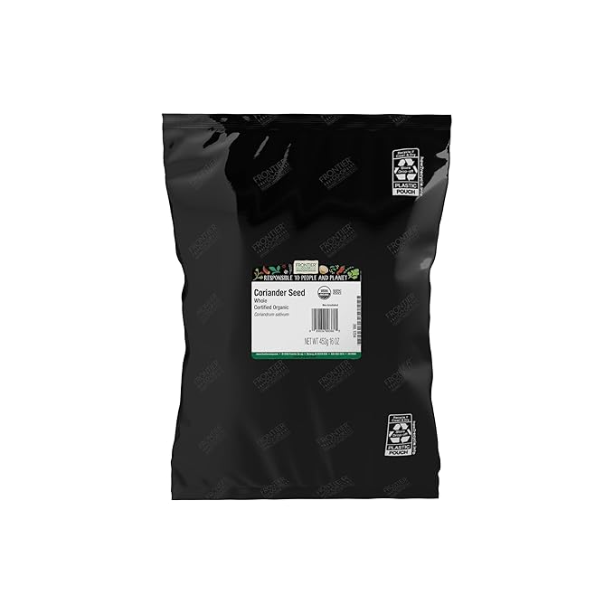 Frontier Co-op Organic Whole Coriander Seed, 1-pound Bulk Bag, Rich, Bright Aroma, Slight Citrus Undertones