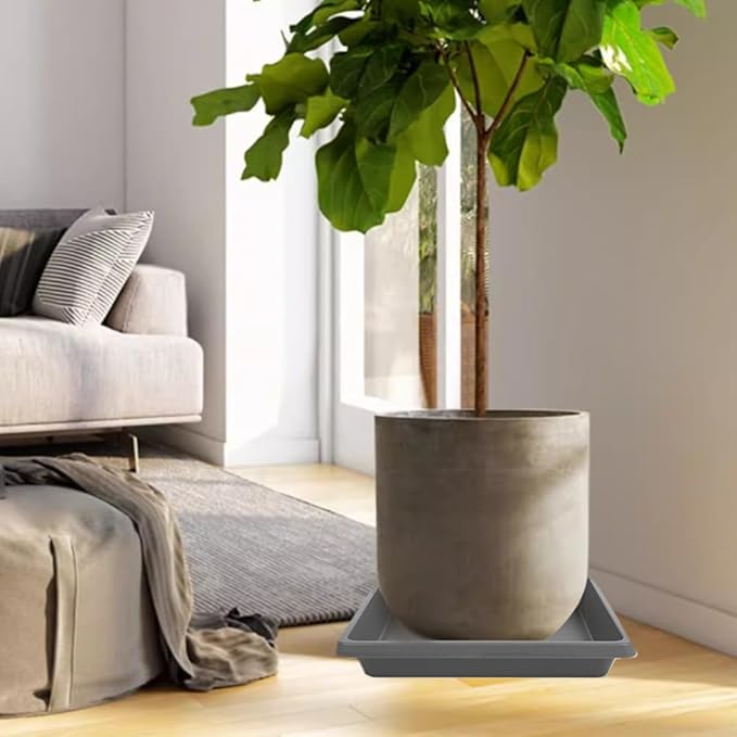 Square Plant Saucer 10 Inch 4 Pack, Plant Drip Trays and Flower Pot Saucers，Doubles Plant Water Catcher Tray, Plant Trays for Indoors No Holes, Plant Drainage Tray Saucers for Potted Plants