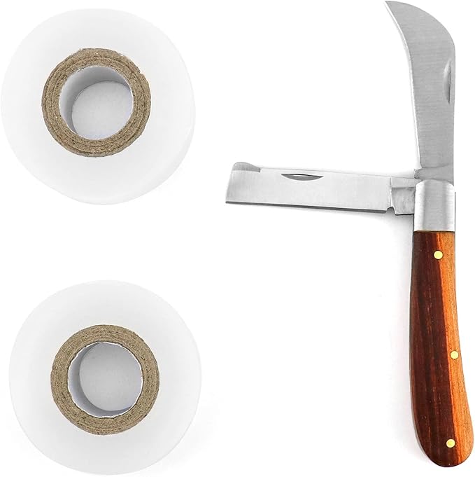 QWORK Grafting Gardening Knife, Flexible Grafting Kit, Double-Blade Garden Knife for Budding Pruning, with 2 Plants Repair Tapes for Floral Fruit Tree