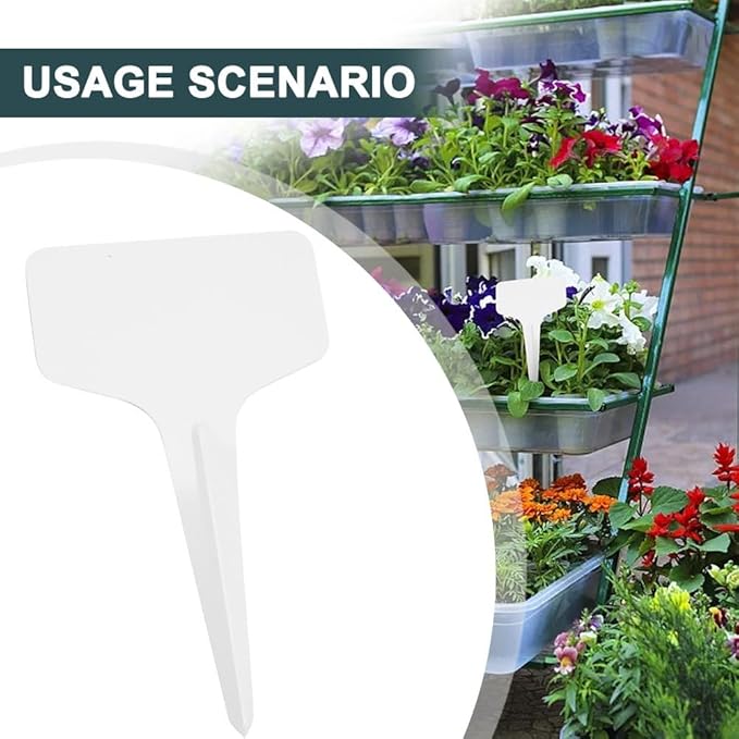 100-Pack PVC Plant Labels for Gardening, 6 x 3 x 10 cm White T-Type Garden Markers – Reusable, Weather-Resistant, Easy-to-Write Bonsai & Nursery Tags
