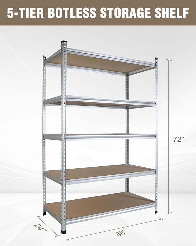 WORKPRO 5-Tier Storage Shelving Unit, 48”W x 24”D x 72”H, Adjustable Storage Rack Heavy Duty Aluminum Alloy Shelf, 2750 lbs Load Capacity (Total), for Garage, Kitchen, Bathroom, Warehouse