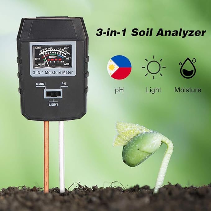 Soil pH Light Meter 3 - in - 1 Soil Test Kit No Battery Required for Indoor Outdoor Garden Lawn Farm - Rust - Proof, Portable Design, Easy Operation