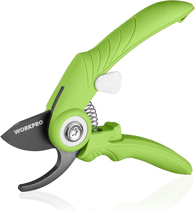 WORKPRO 6.9" Bypass Pruning Shears, Gardening Scissors with Sharp SK5 Steel Blade, Handheld Garden Floral Clippers for Rose, Plants, Flowers, Fruits Trees, Gardening Gifts for Women & Men, Green